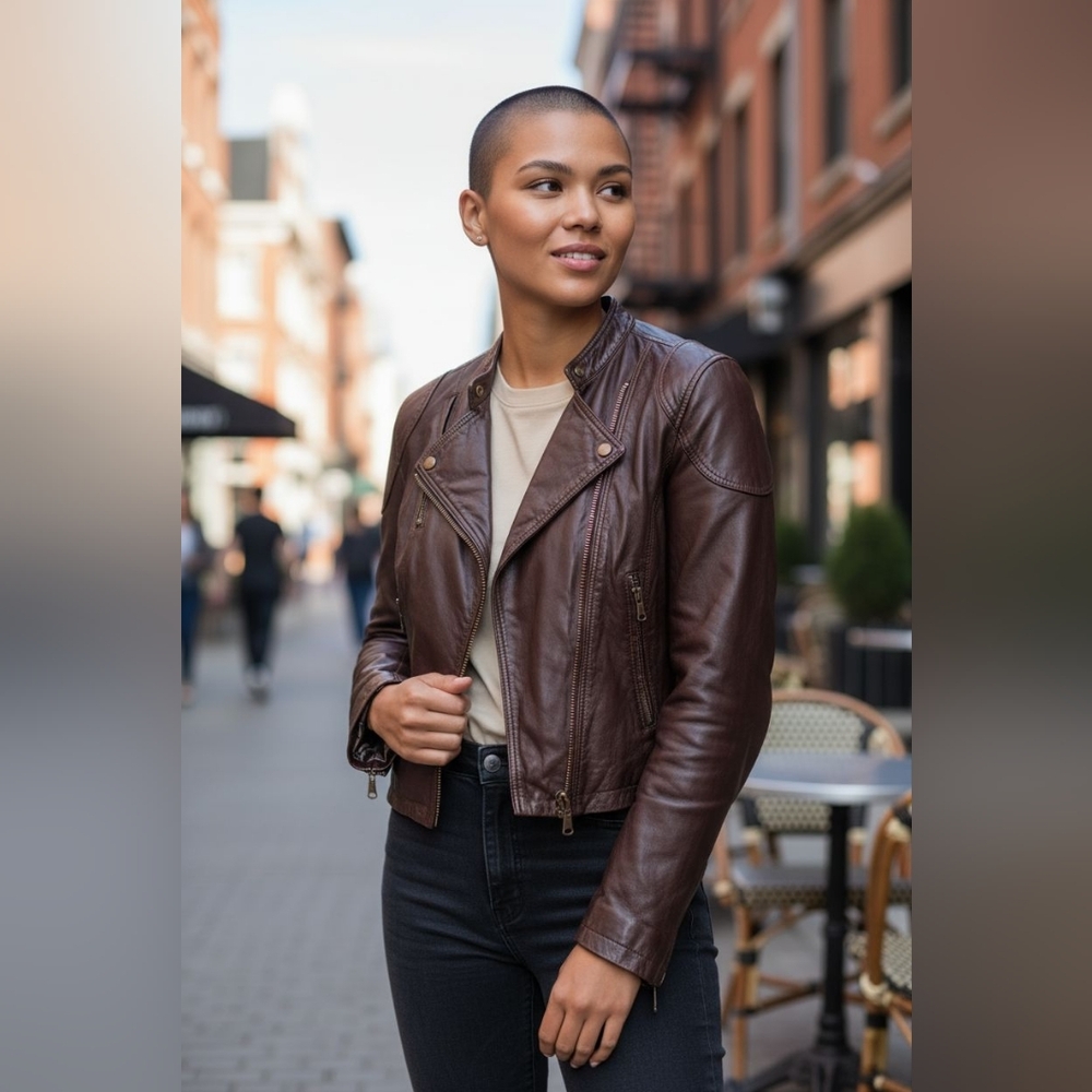 Elegant Brown Leather Jacket for Women